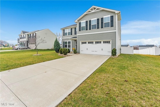 view of front facade featuring a front yard and a garage