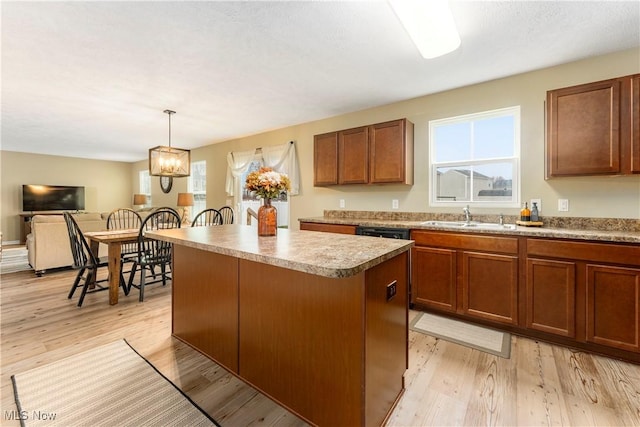 kitchen featuring sink, pendant lighting, a healthy amount of sunlight, and a kitchen island