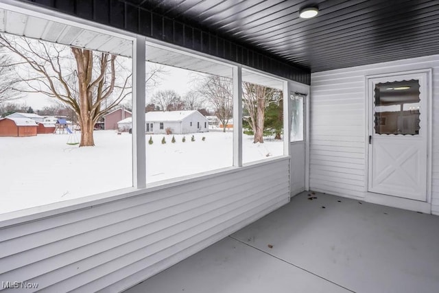 view of unfurnished sunroom