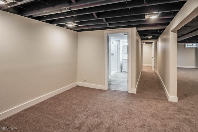 basement with carpet floors