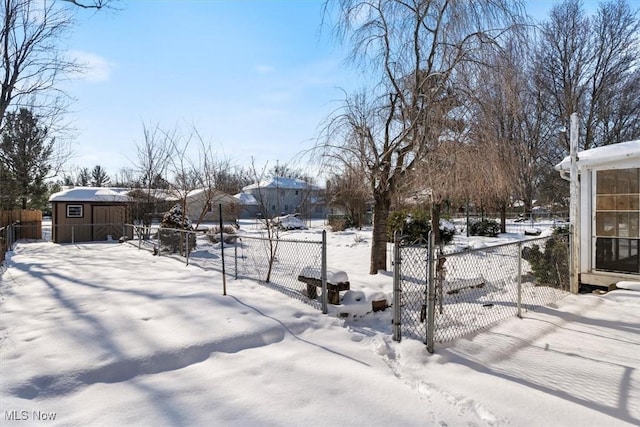 view of yard covered in snow