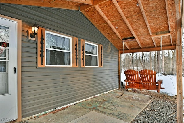 view of snow covered patio