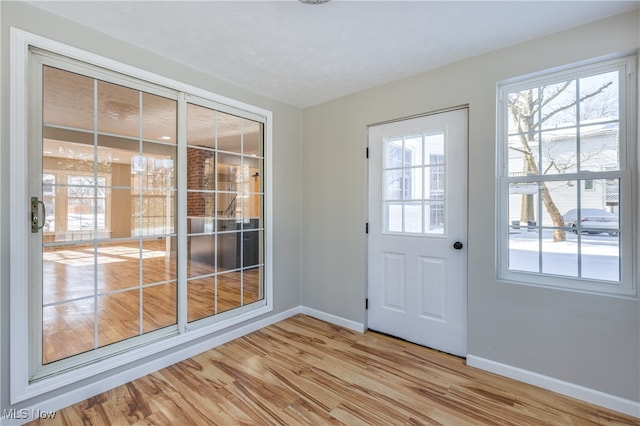 doorway featuring light wood-type flooring and a healthy amount of sunlight