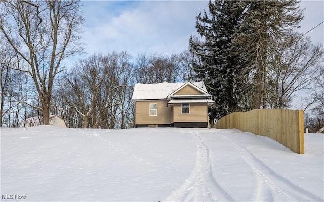 view of snow covered exterior