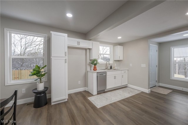 kitchen featuring sink, white cabinetry, a healthy amount of sunlight, and stainless steel dishwasher