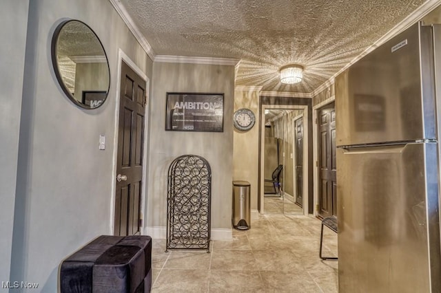 hallway featuring ornamental molding