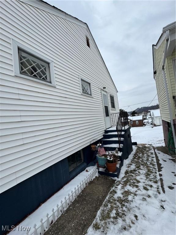 view of snow covered exterior