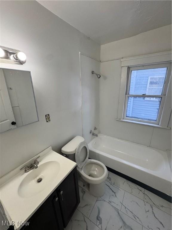 full bathroom featuring vanity,  shower combination, and toilet