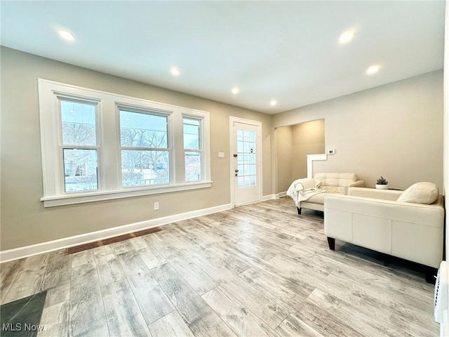 living room with light wood-type flooring