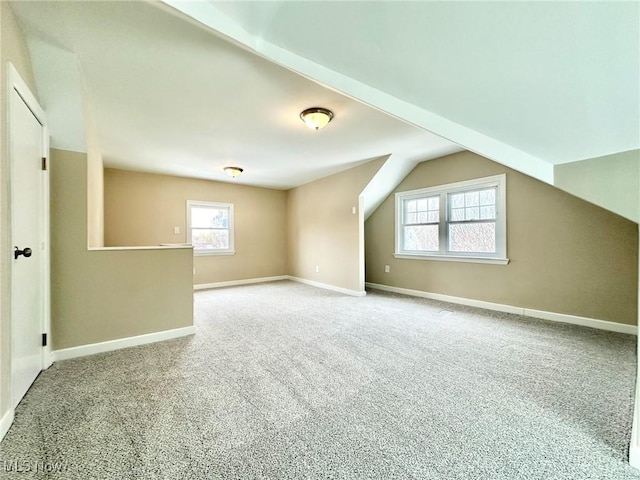 additional living space featuring carpet flooring and lofted ceiling