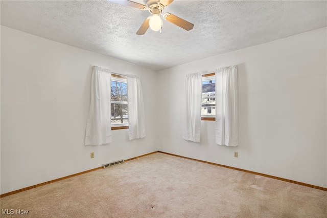 empty room featuring carpet flooring, a textured ceiling, and a healthy amount of sunlight