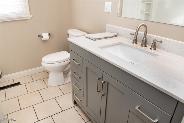 bathroom featuring vanity, tile patterned floors, and toilet