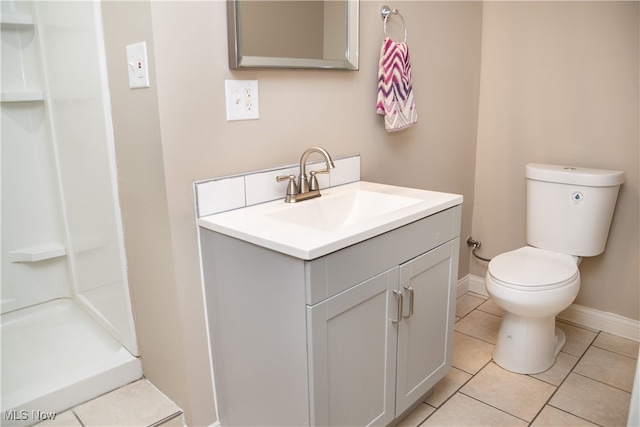 bathroom featuring vanity, tile patterned flooring, and toilet