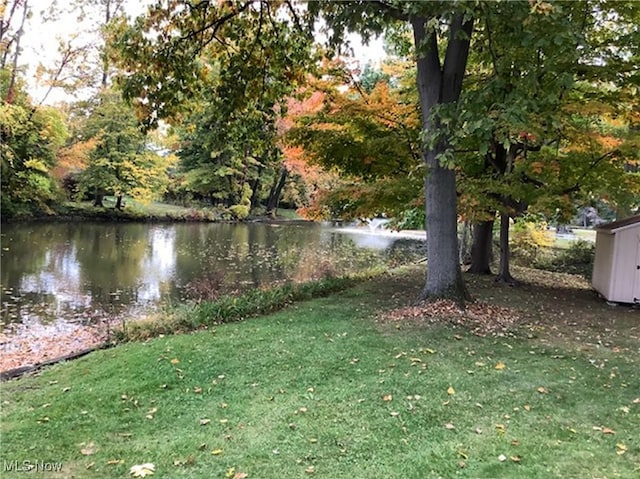 view of yard with a water view