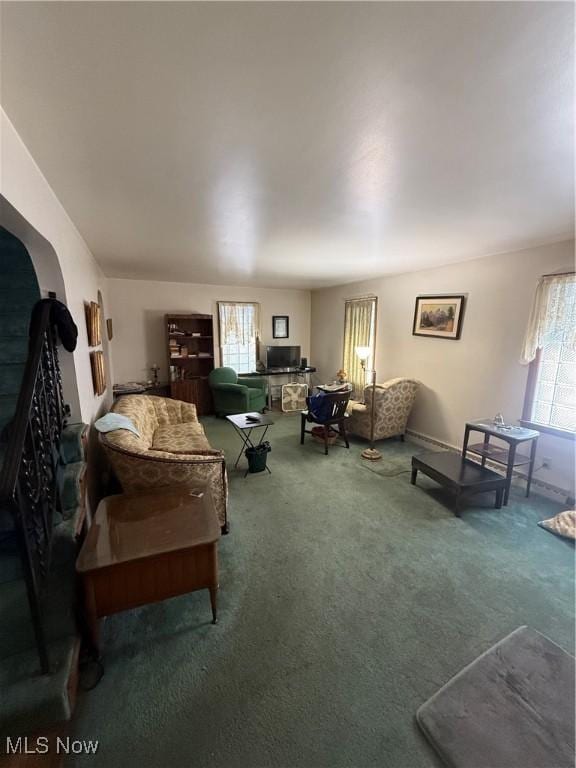 carpeted living room with plenty of natural light