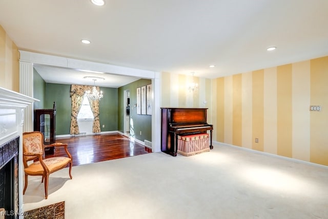 living area with an inviting chandelier