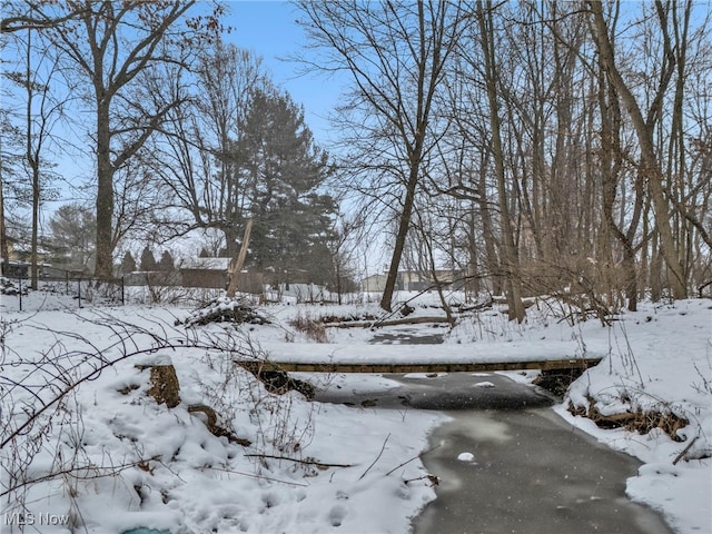 view of yard layered in snow