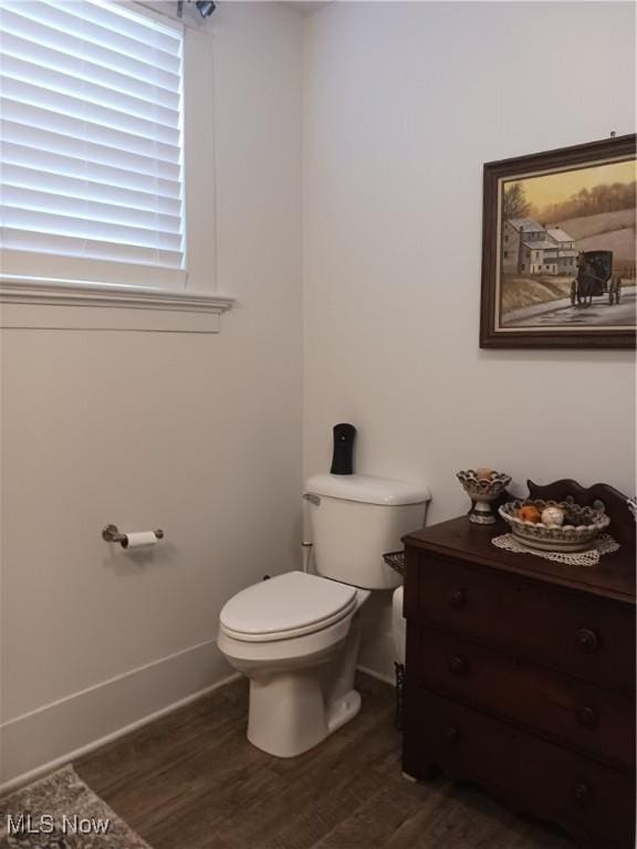 bathroom with hardwood / wood-style floors and toilet