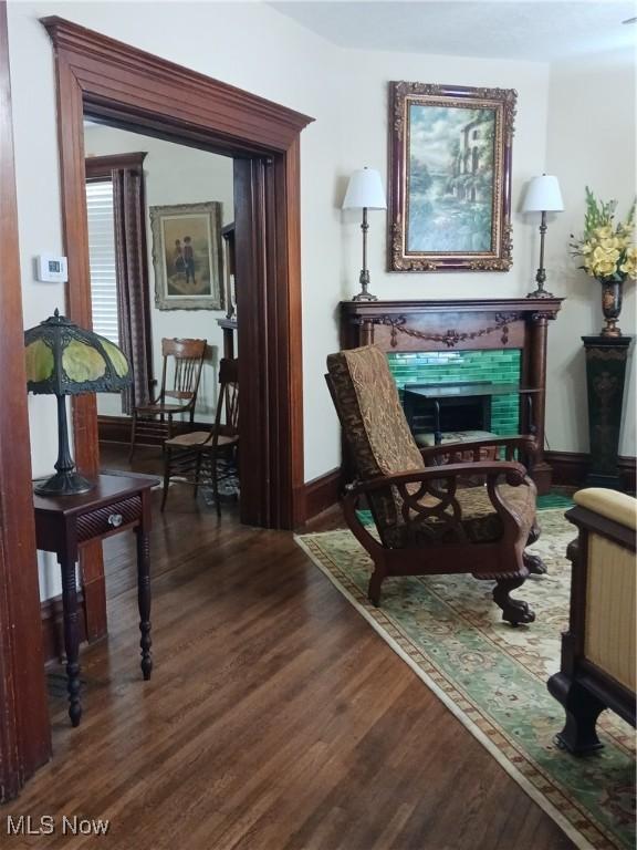 living area with dark hardwood / wood-style floors