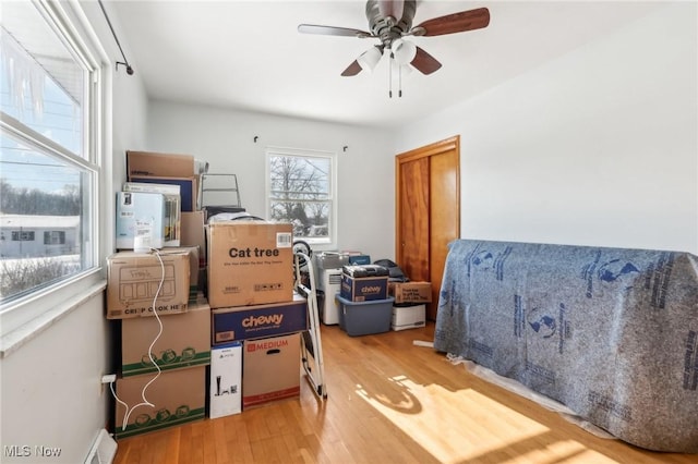 storage area with ceiling fan