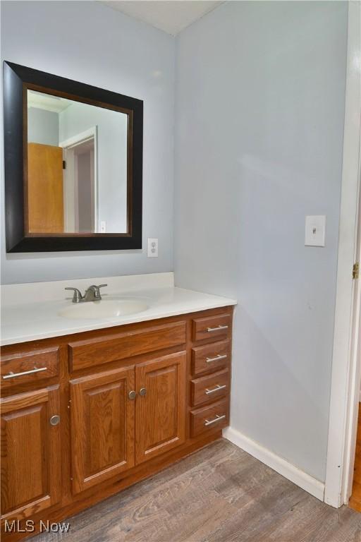 bathroom featuring vanity and wood-type flooring