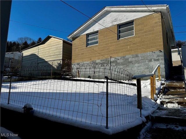 view of snow covered exterior