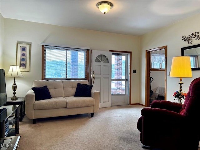 living room featuring light colored carpet