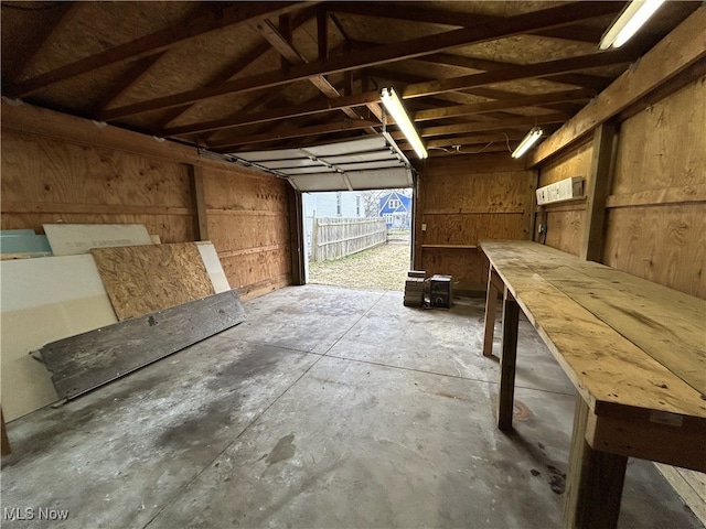 garage with wooden walls