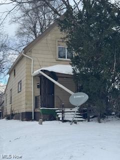 view of snow covered exterior