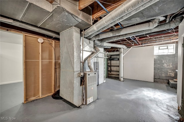 basement with heating unit