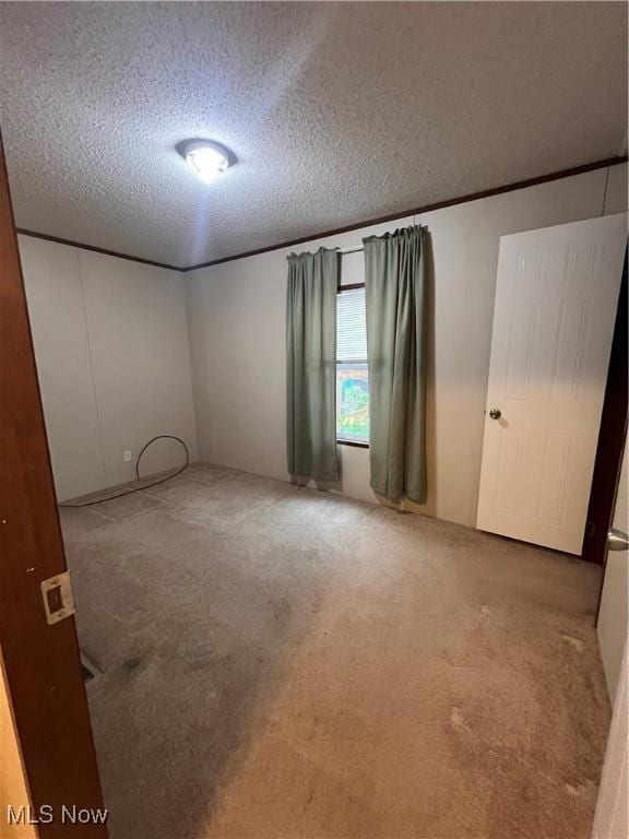 unfurnished room featuring carpet floors and a textured ceiling