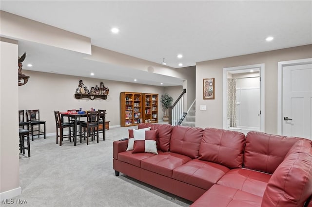 living room with light carpet