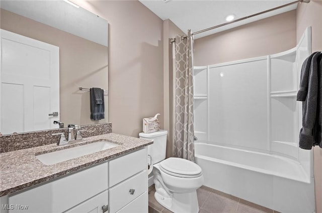 full bathroom with tile patterned flooring, vanity, shower / bath combination with curtain, and toilet