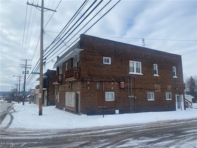 view of snow covered building