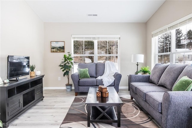 living room with light hardwood / wood-style floors