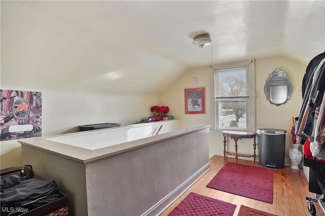 interior space featuring light hardwood / wood-style flooring and vaulted ceiling