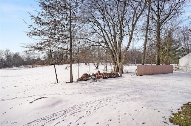 view of yard layered in snow