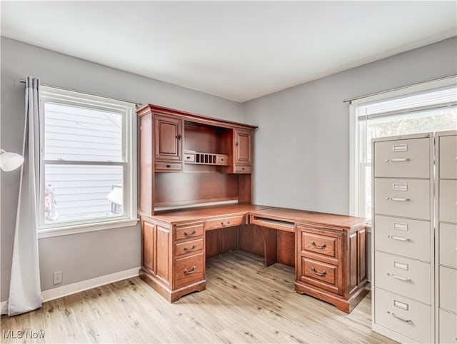 office area with light hardwood / wood-style floors