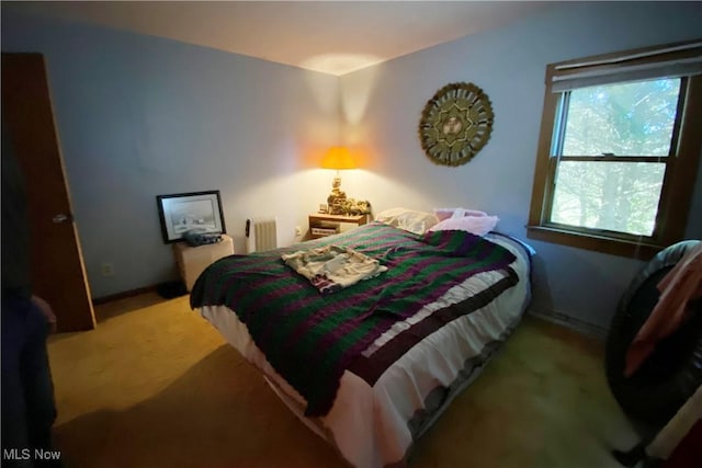 carpeted bedroom with radiator