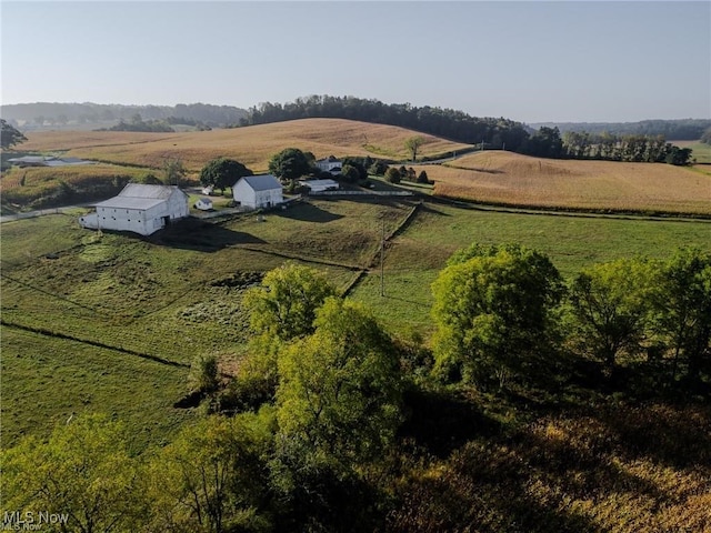 birds eye view of property with a rural view