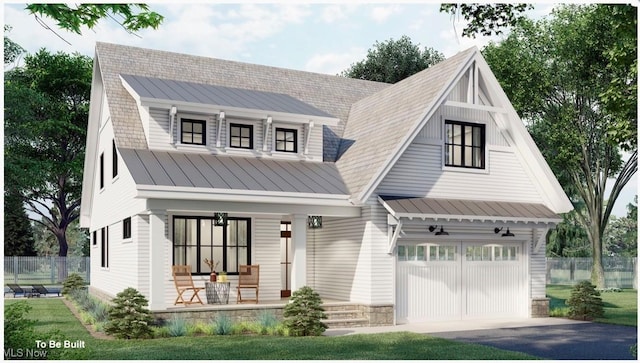 modern farmhouse style home featuring a garage and a porch