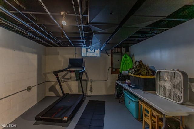 basement featuring electric panel