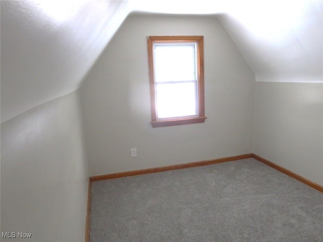 additional living space featuring vaulted ceiling and carpet floors