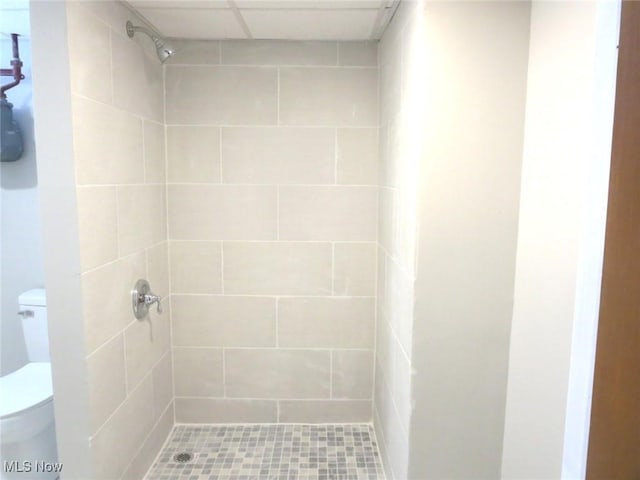 bathroom with tiled shower and toilet