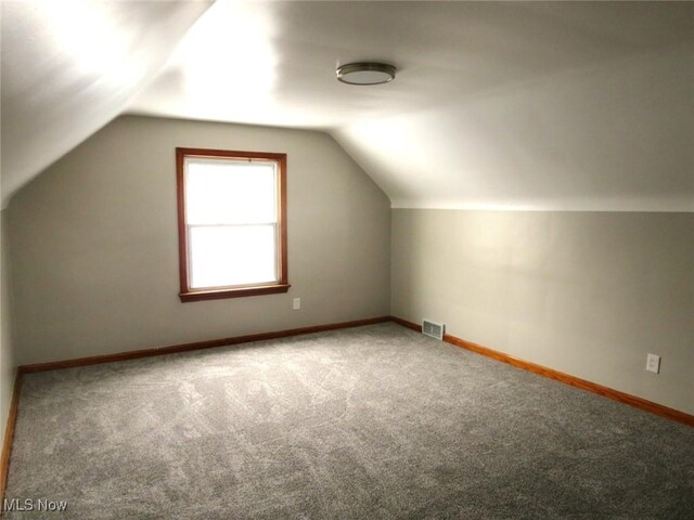 additional living space featuring lofted ceiling and carpet