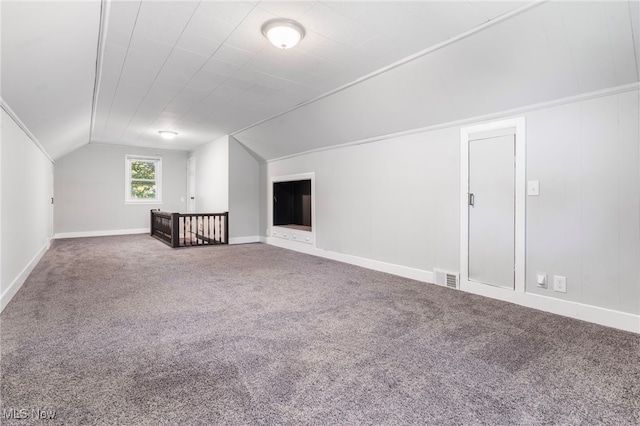 additional living space with lofted ceiling and carpet