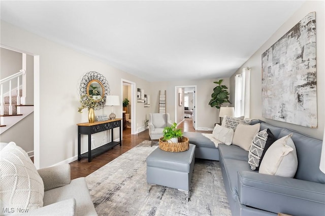 living room featuring dark hardwood / wood-style floors