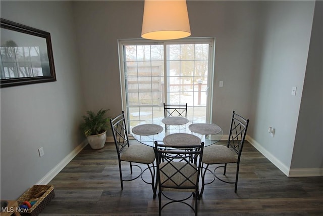 dining room featuring dark wood-type flooring and baseboards