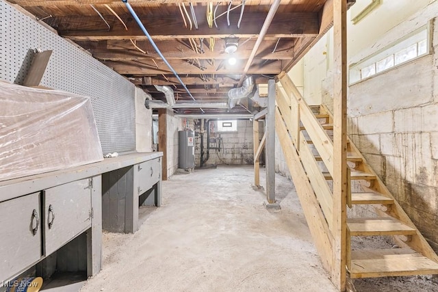 basement featuring water heater