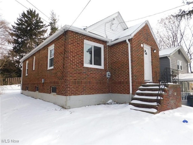 view of snow covered exterior